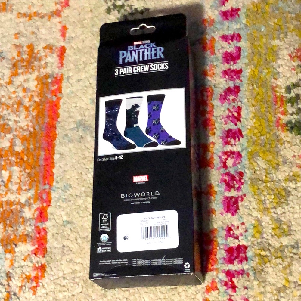 men’s black panther 3 pair crew socks